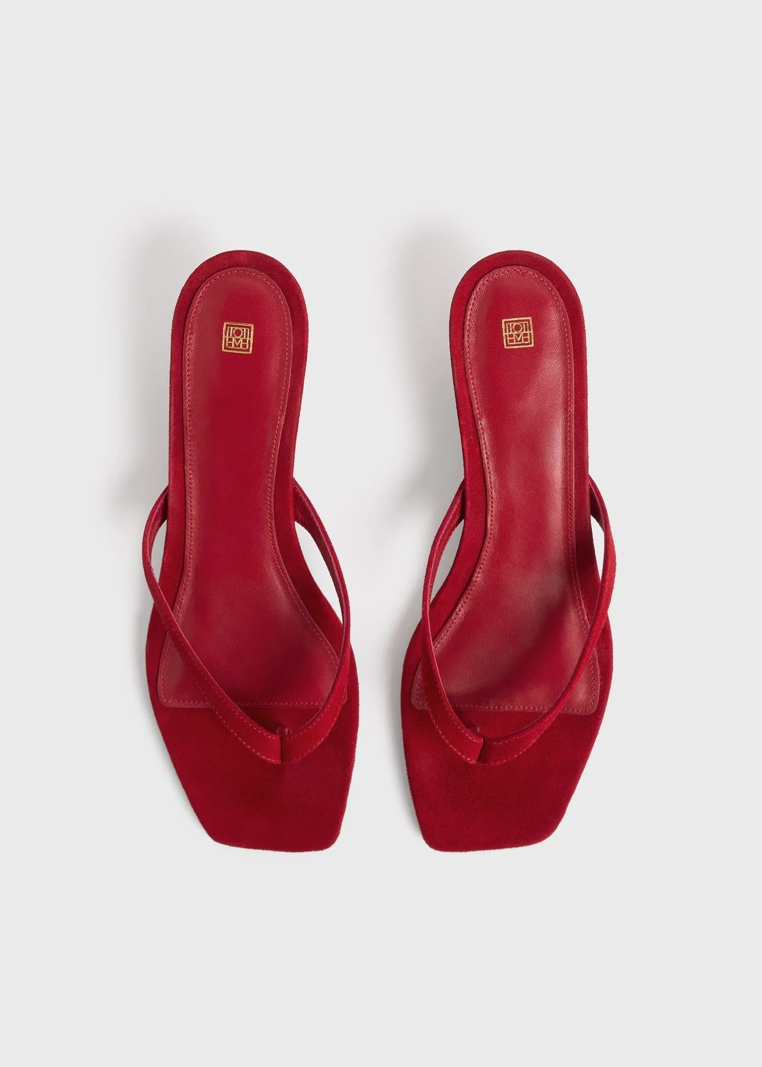 Suede heeled flip flops scarlet