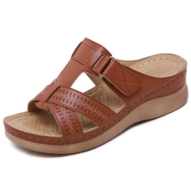 Summer Women Wedge Sandals Premium Orthopedic Open Toe Sandals Vintage Anti-slip Leather Casual Female Platform Retro Shoes