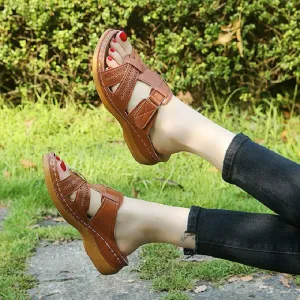 Summer Women Wedge Sandals Premium Orthopedic Open Toe Sandals Vintage Anti-slip Leather Casual Female Platform Retro Shoes