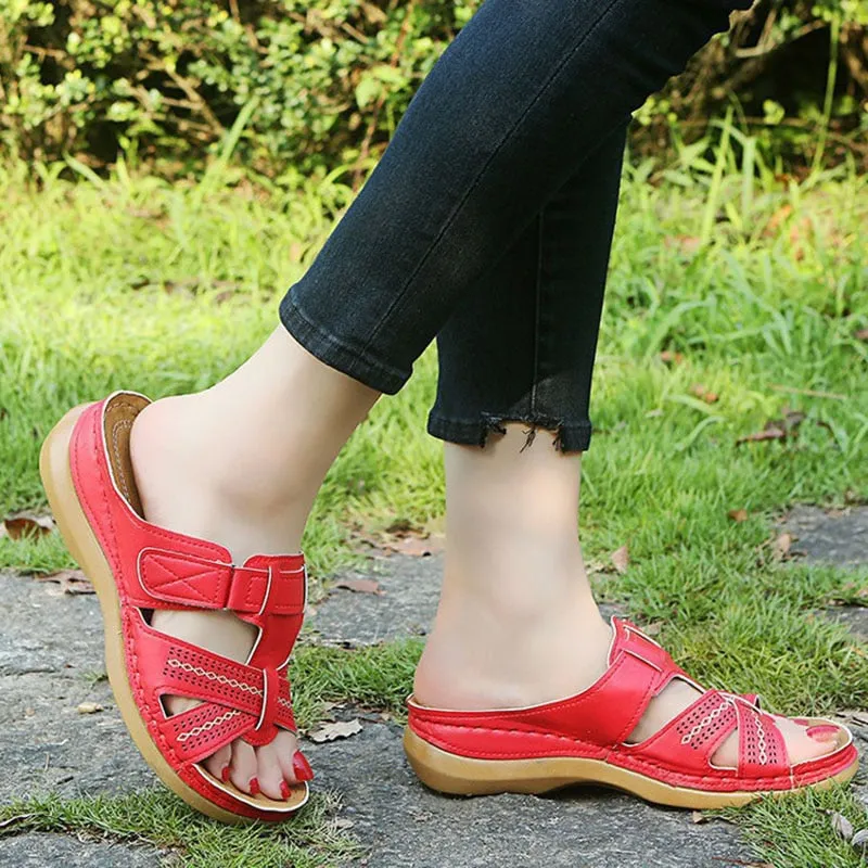 Summer Women Wedge Sandals Premium Orthopedic Open Toe Sandals Vintage Anti-slip Leather Casual Female Platform Retro Shoes