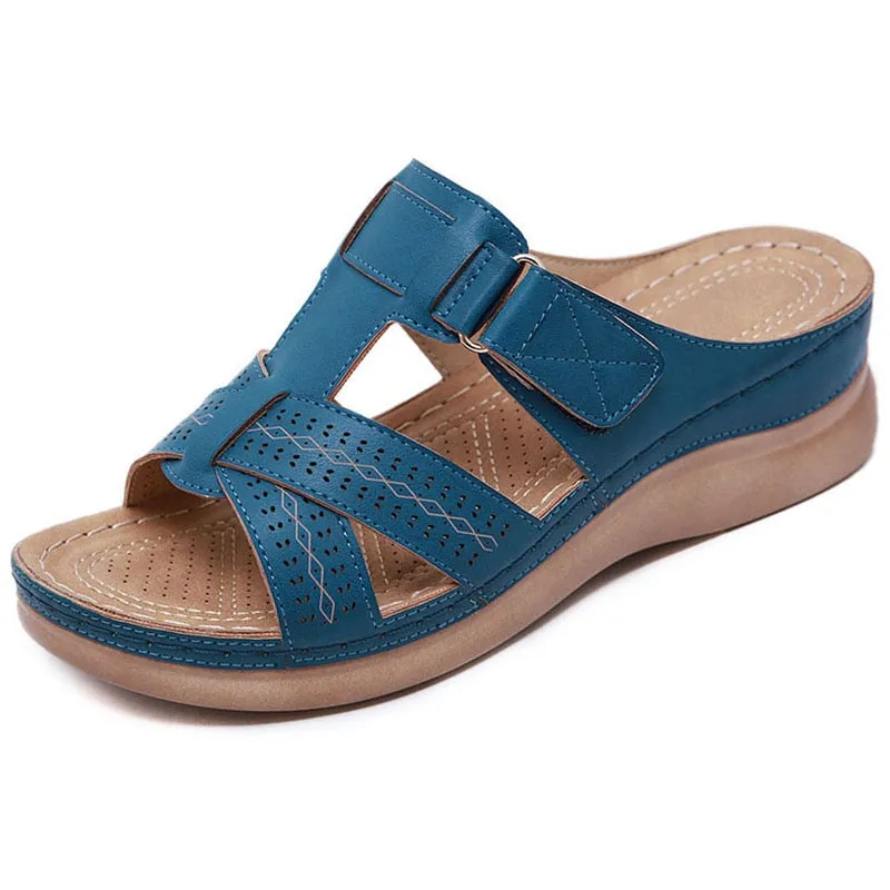 Summer Women Wedge Sandals Premium Orthopedic Open Toe Sandals Vintage Anti-slip Leather Casual Female Platform Retro Shoes