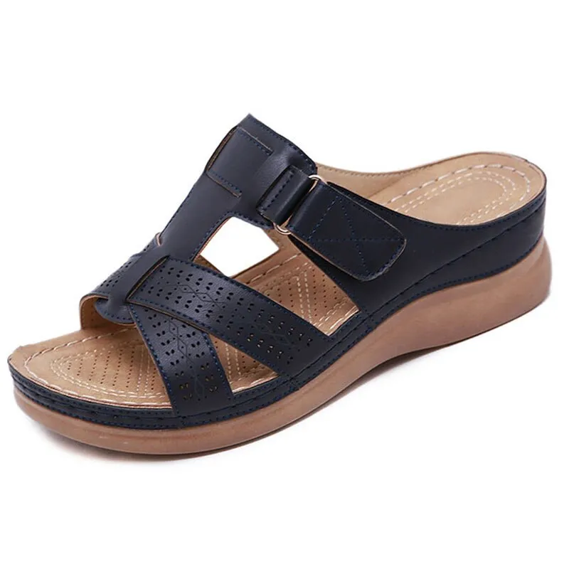 Summer Women Wedge Sandals Premium Orthopedic Open Toe Sandals Vintage Anti-slip Leather Casual Female Platform Retro Shoes