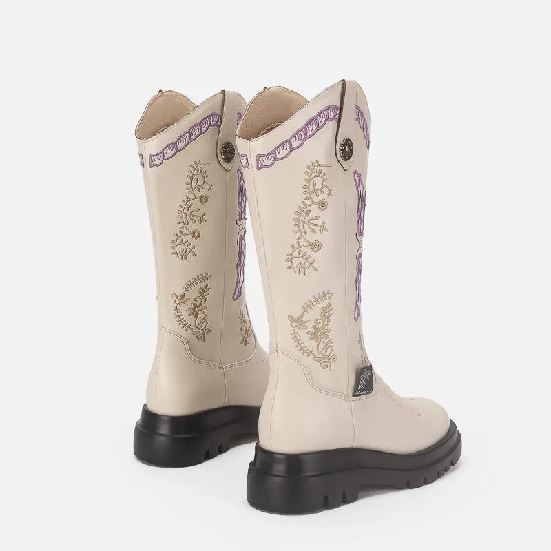 Women Boots Knee High Butterfly Embroidery Shoes