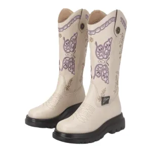 Women Boots Knee High Butterfly Embroidery Shoes