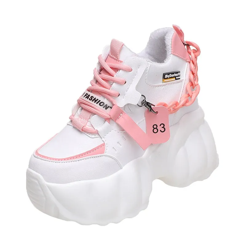 Women Warm Plush Snow Boots Winter Ladies Boots 10CM Heels Leather Chunky Sneakers With Fur High Wedge Platform Ankle Boots