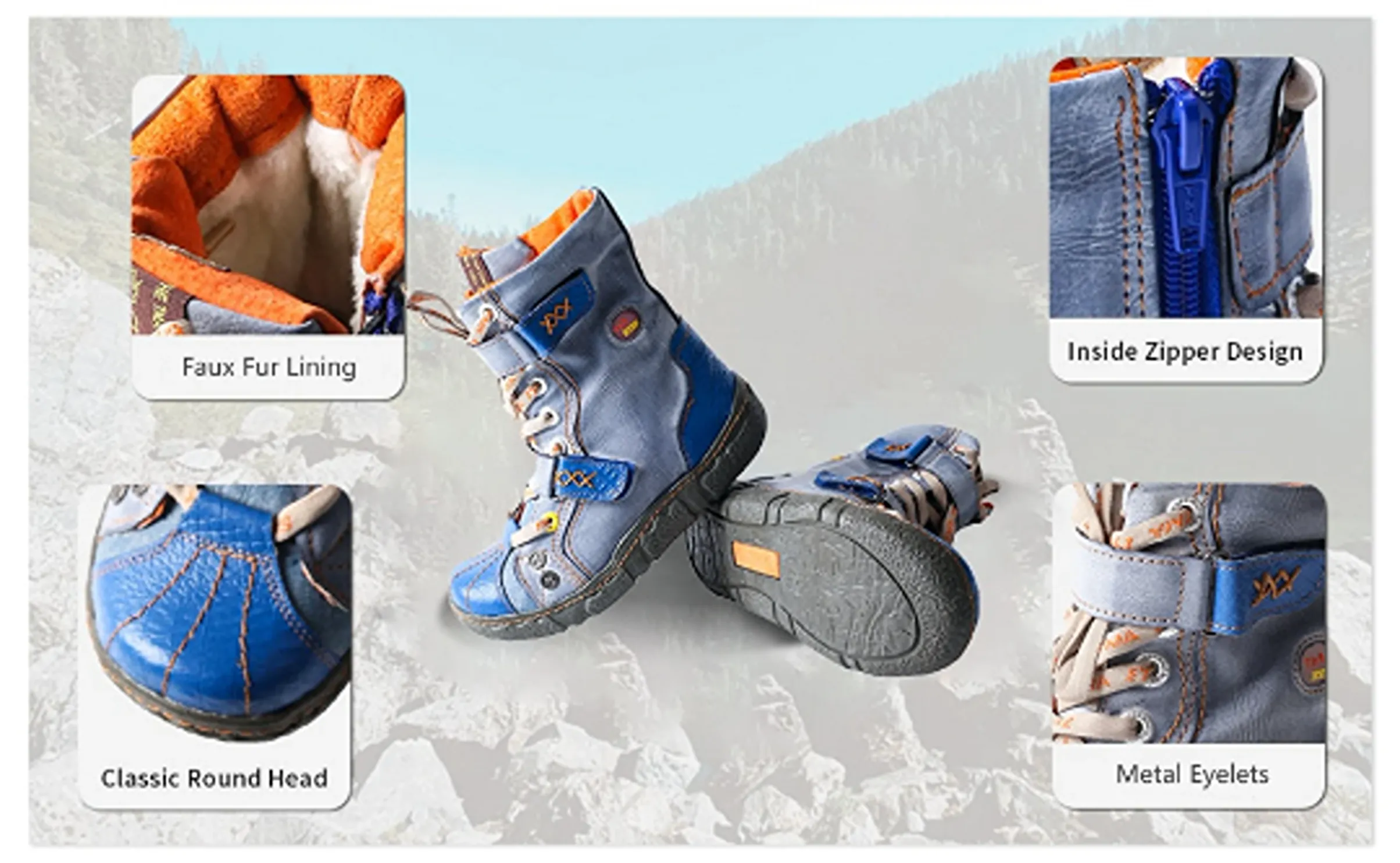 Women's Double Strapped Washed Hand-Stitched Leather/Suede Comfortable Warm Huggy Style Winter Boots