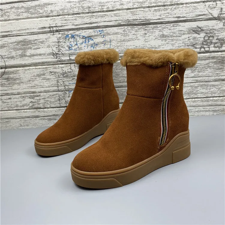 Womens Winter Suede Fur lining Warm boots High Platform winter ankle boots