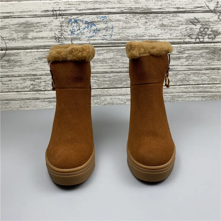 Womens Winter Suede Fur lining Warm boots High Platform winter ankle boots