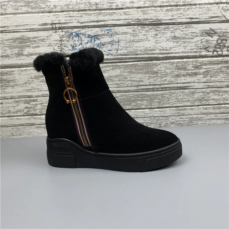 Womens Winter Suede Fur lining Warm boots High Platform winter ankle boots