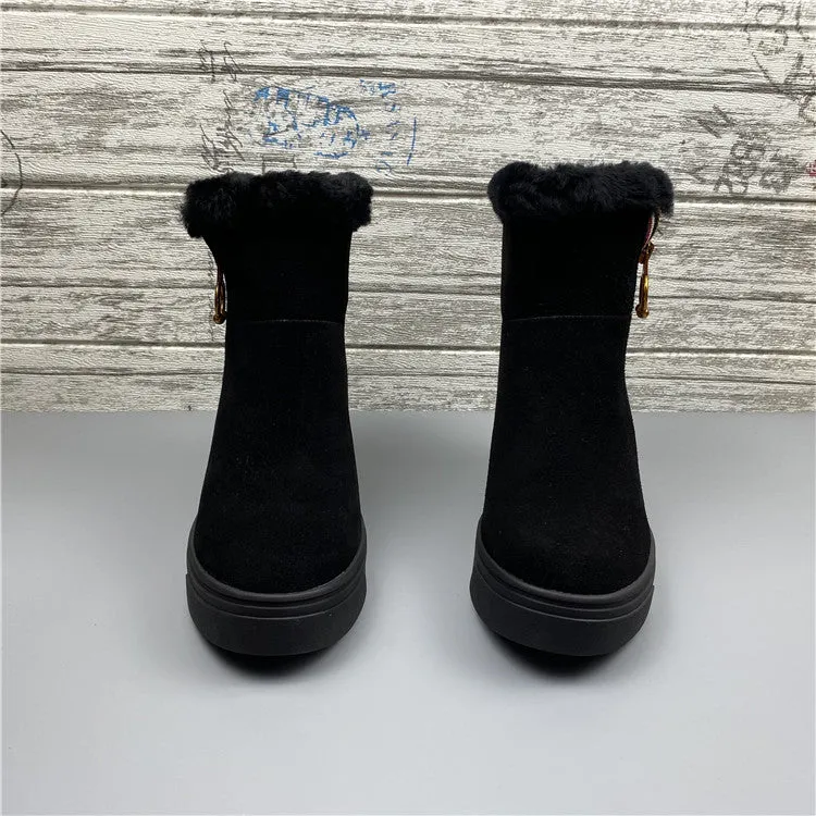 Womens Winter Suede Fur lining Warm boots High Platform winter ankle boots